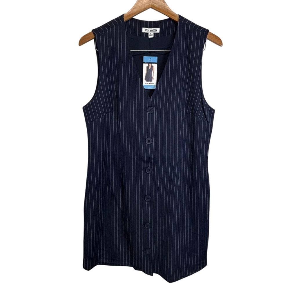 Steve Madden Navy Pinstripe Sleeveless Dress